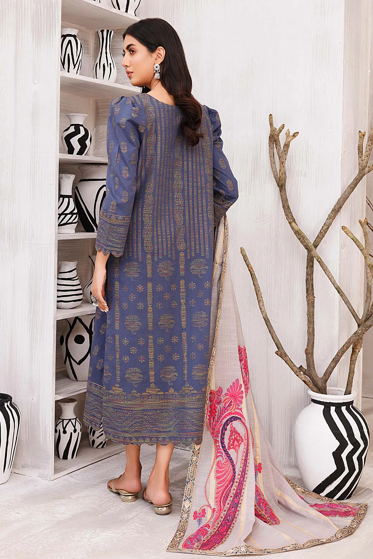 3-Pc charizma Embroidered Lawn Jacquard With Fancy Dupatta CBN23-06