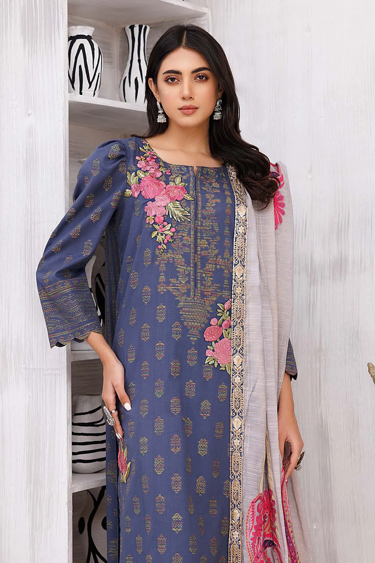 3-Pc charizma Embroidered Lawn Jacquard With Fancy Dupatta CBN23-06