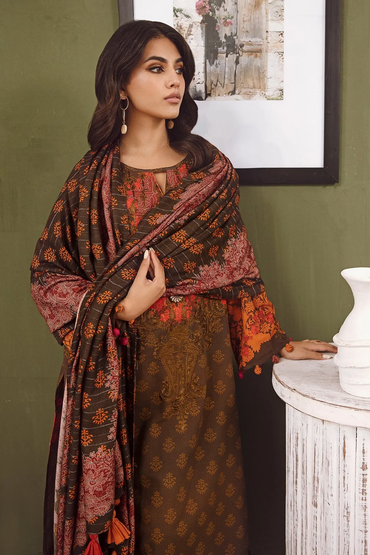 3-Pc Charizma Unstitched Embroidered Khaddar With Printed Wool Shawl ANW-17