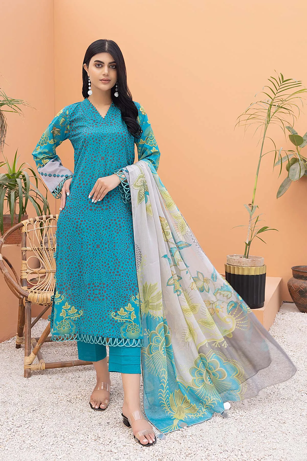 3-Pc Printed Lawn Unstitched With Voil Dupatta CP22-040