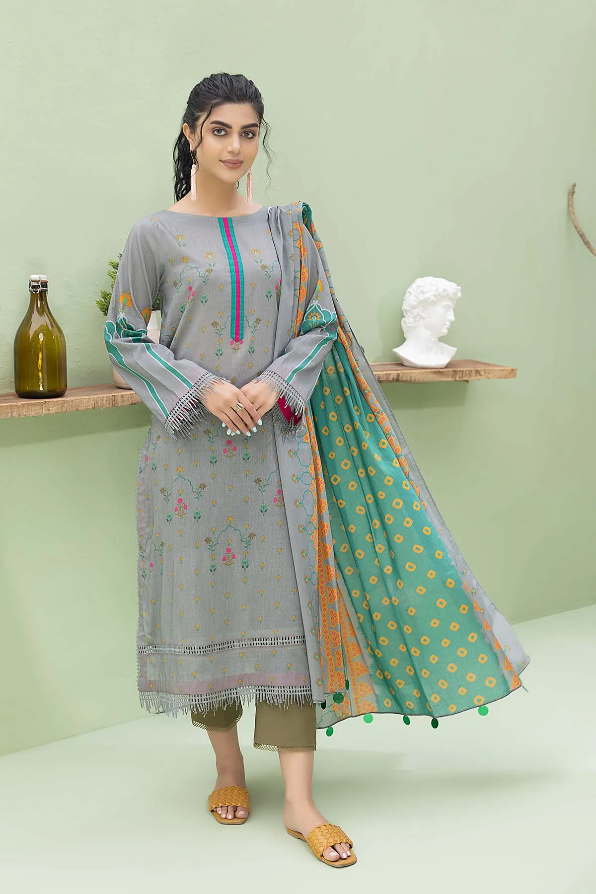 3-Pc Printed Lawn Unstitched With Voil Dupatta CP22-045