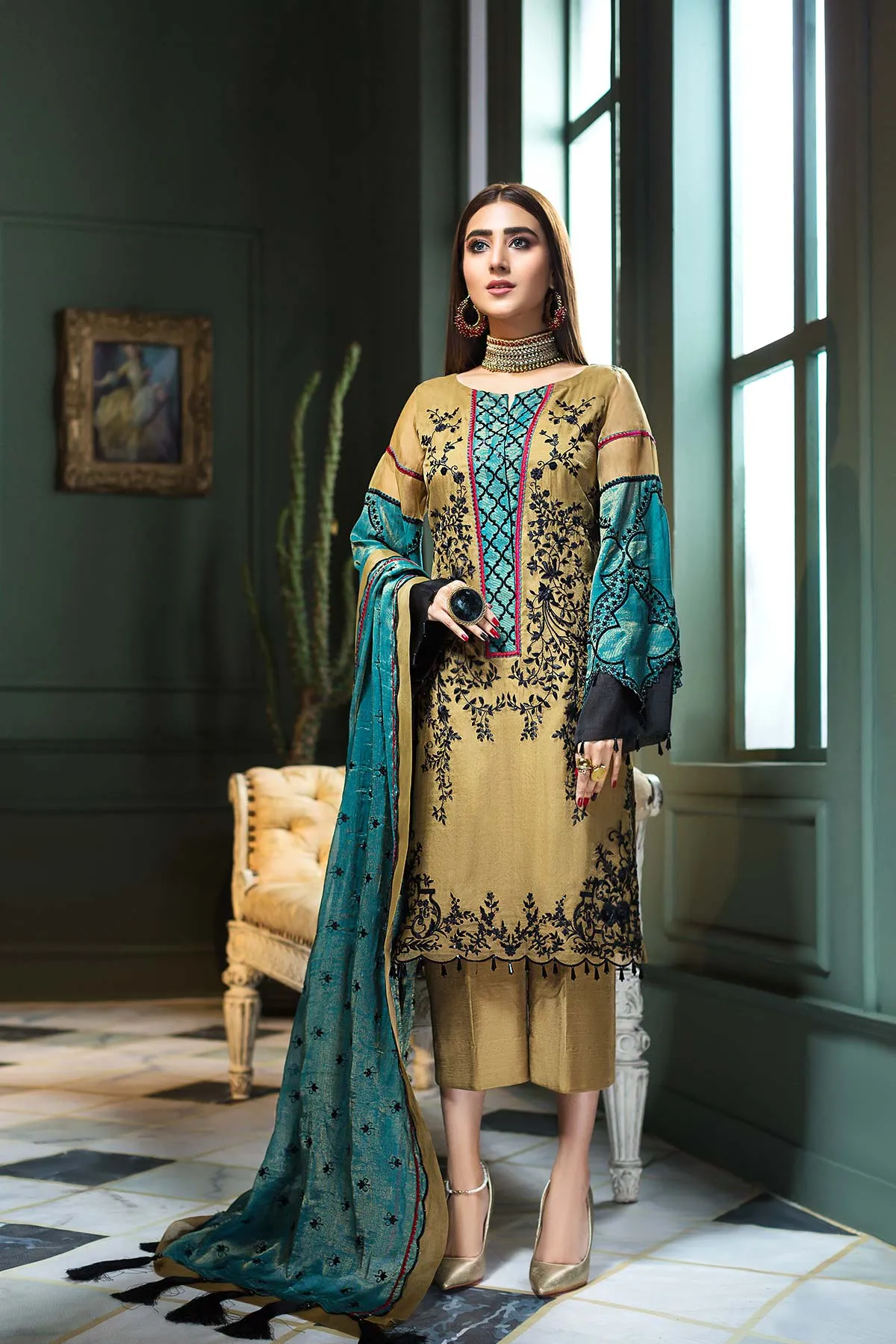 3 Pc Unstitched Embroidered Chiffon CHM-38