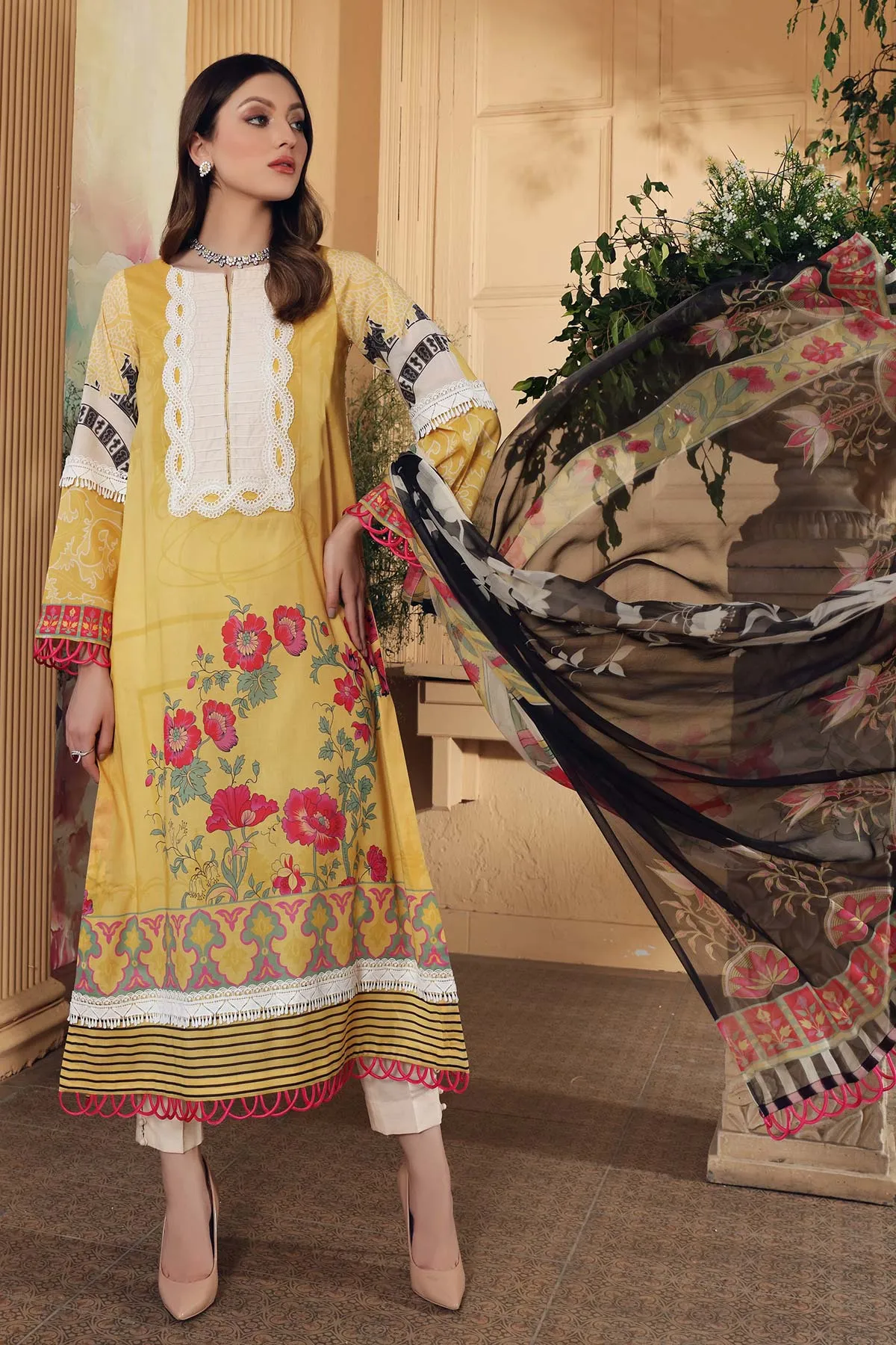 3-pc Unstitched Lawn with Chiffon Dupatta CP-58