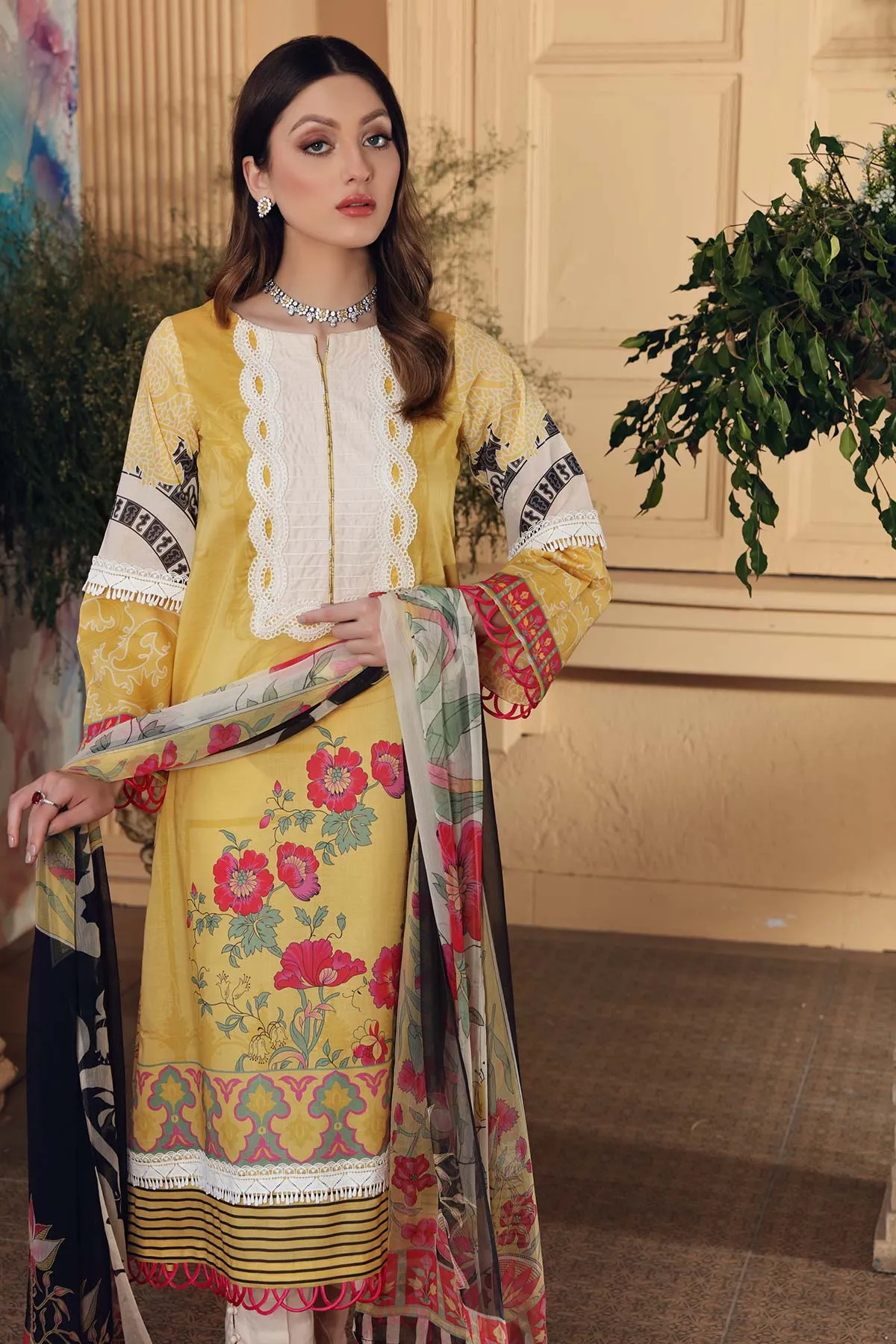 3-pc Unstitched Lawn with Chiffon Dupatta CP-58