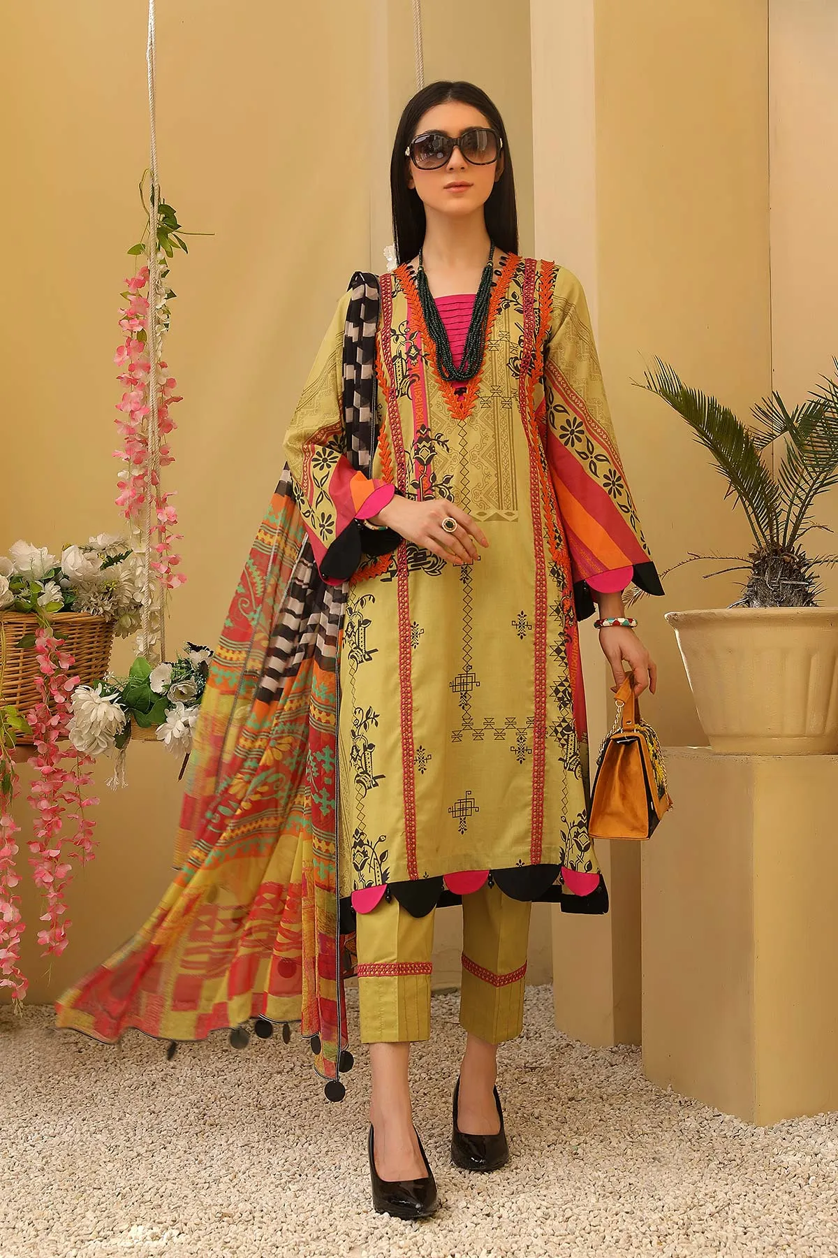 3-piece Unstitched Lawn with Print Chiffon Dupatta CP-26