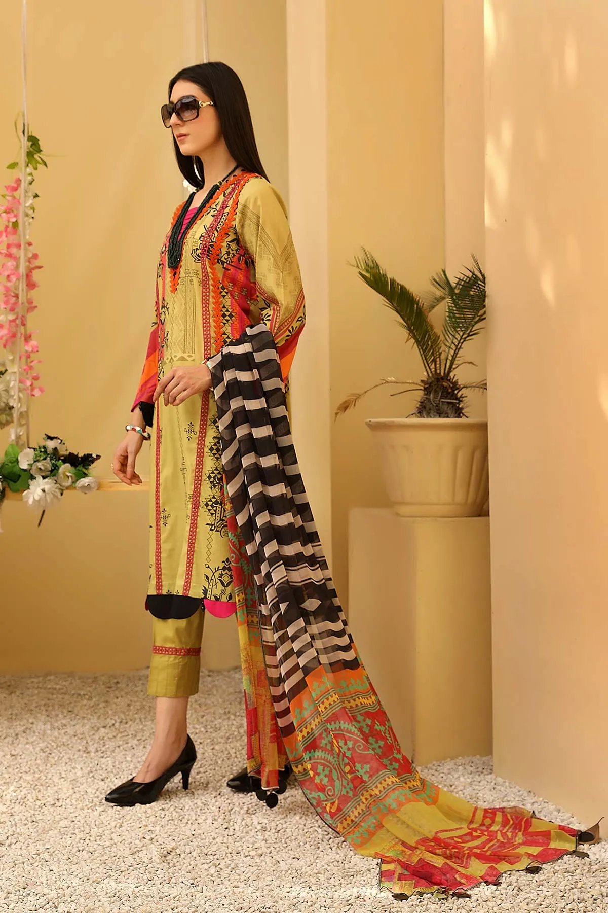 3-piece Unstitched Lawn with Print Chiffon Dupatta CP-26