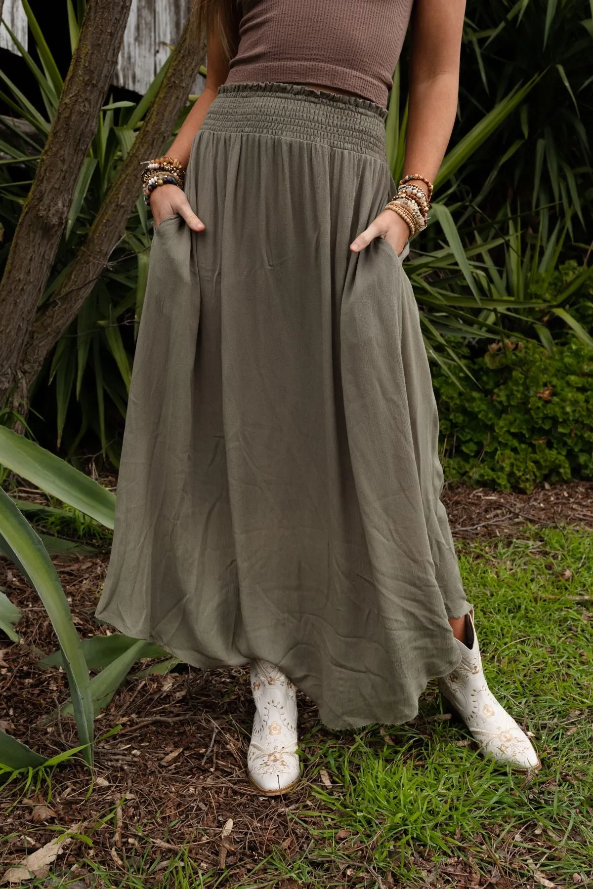 Anything Goes Maxi Skirt - Olive