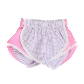 Athletic Shorts - Lavender Check with Pink Sides