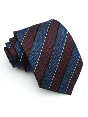 Awning Stripe Tie - Navy Blue with Maroon Line