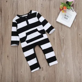 Baby Rompers Clothing White Black Striped Unisex Baby Costume Infant Long Sleeve Jumpsuits Newborn Baby Girls Clothes X571225