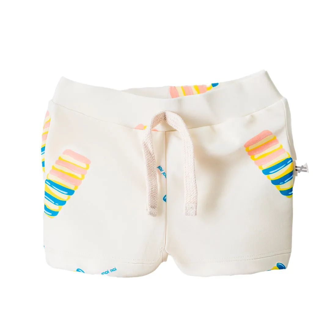 Beige Ice Cream Print Swim Trunks