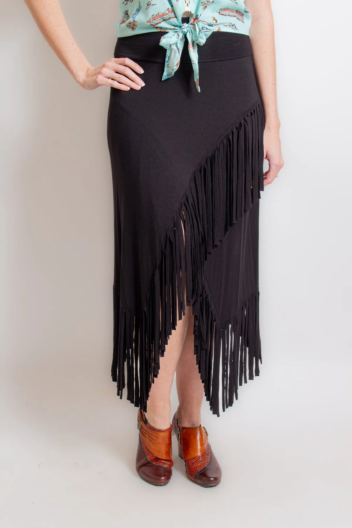 Black Asymmetrical Fringe Skirt