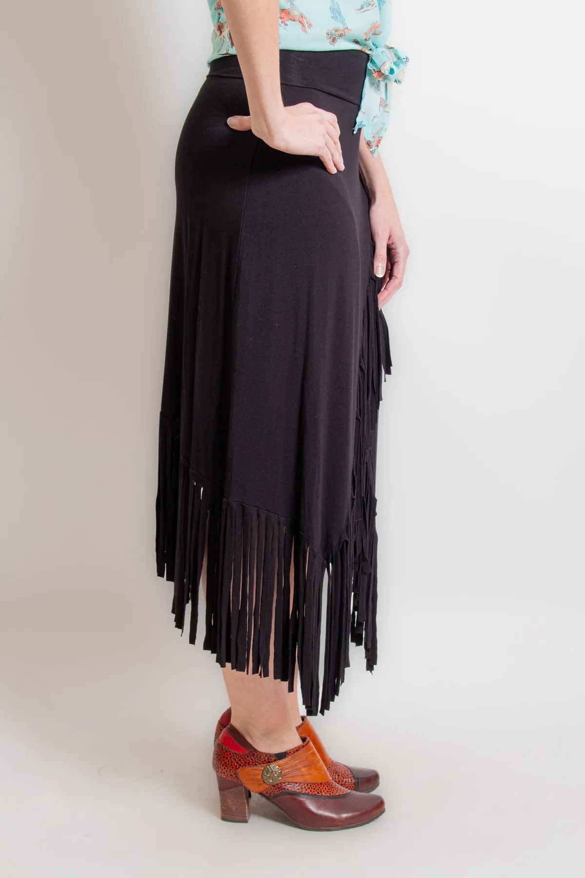 Black Asymmetrical Fringe Skirt