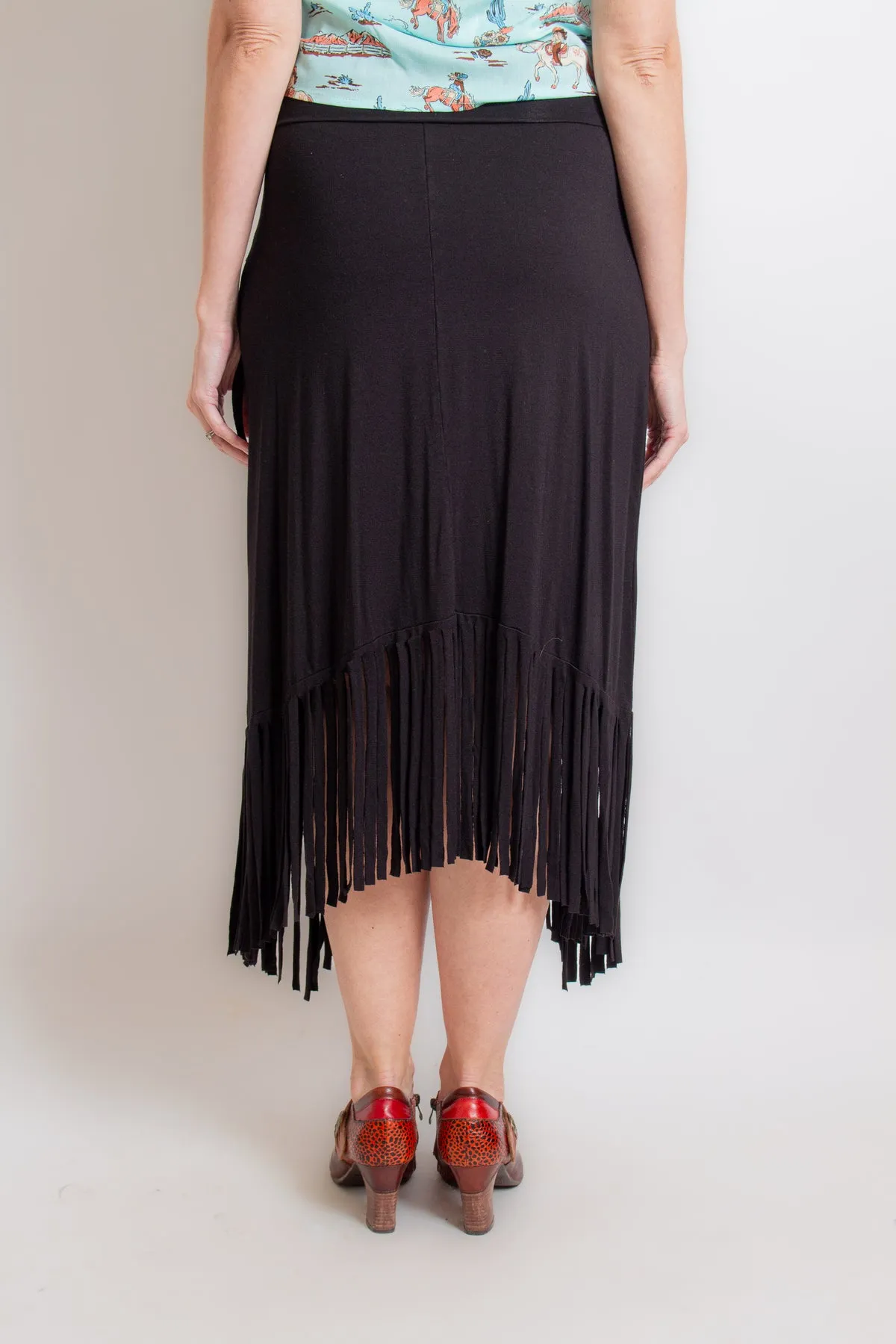 Black Asymmetrical Fringe Skirt