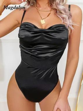 Bodycon Bodysuit Casual Sexy Satin Strappy Rompers