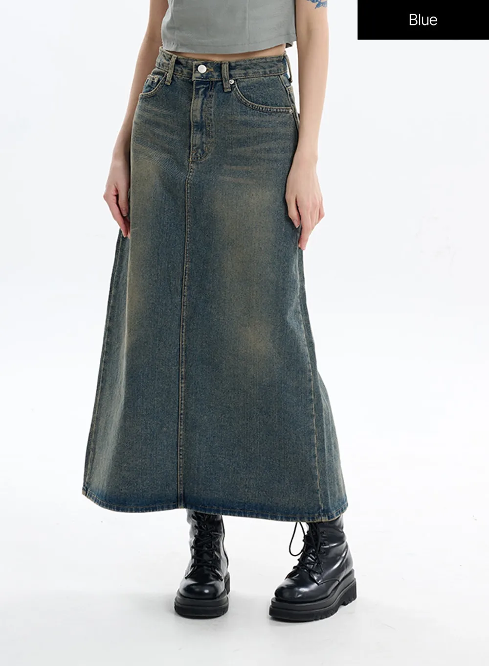 Denim Split Maxi Skirt IF413