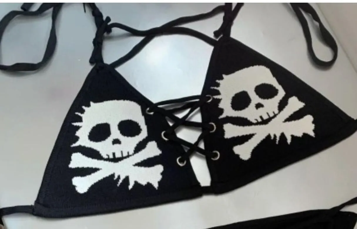 Gothic Punk Skull Print Bikini Suit