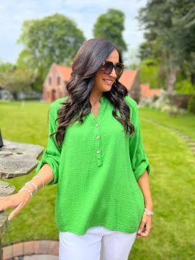 Green Bubble Cotton Lightweight Blouse Dinah