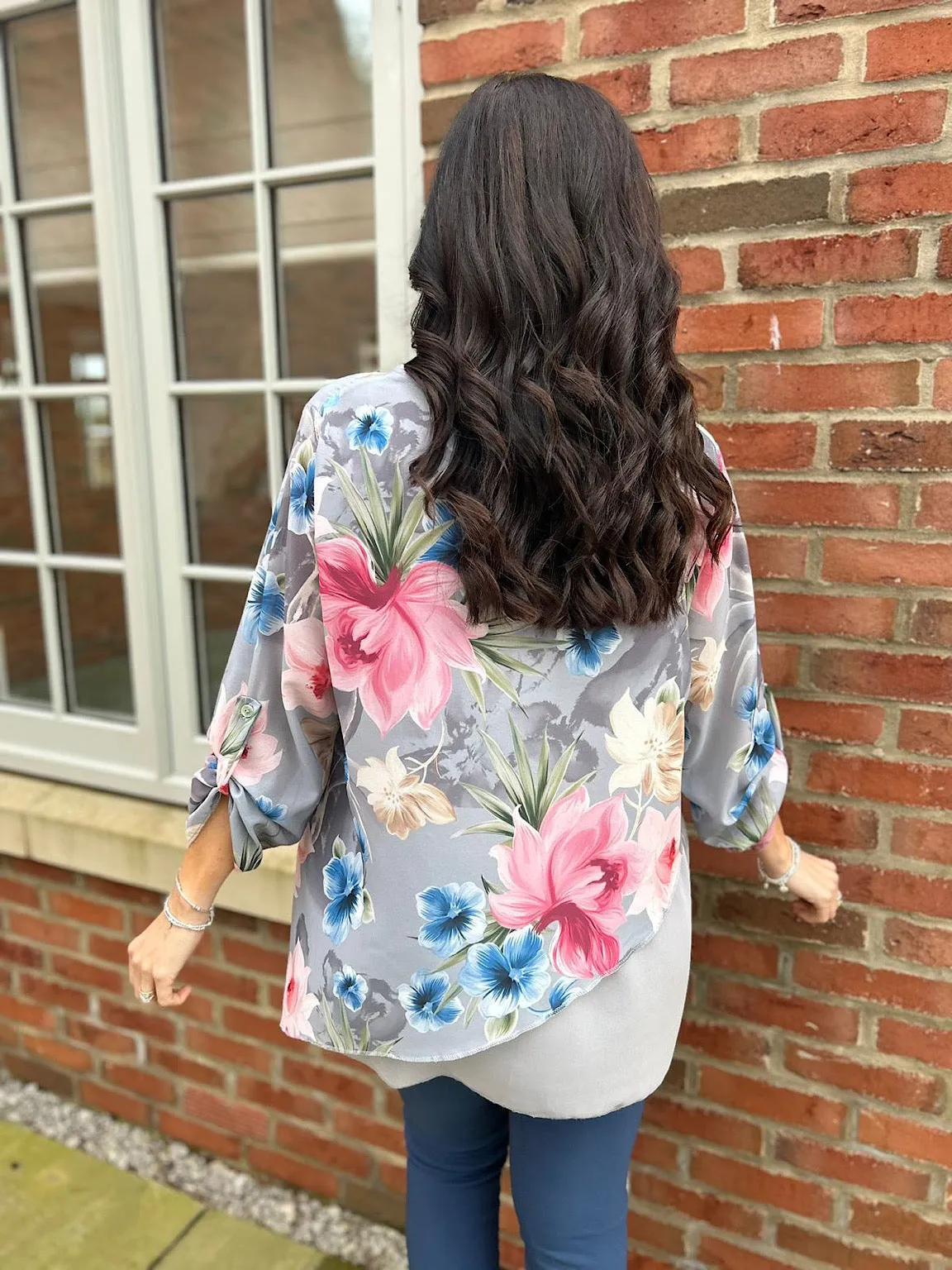 Grey Chiffon Layered Floral Blouse Sienna