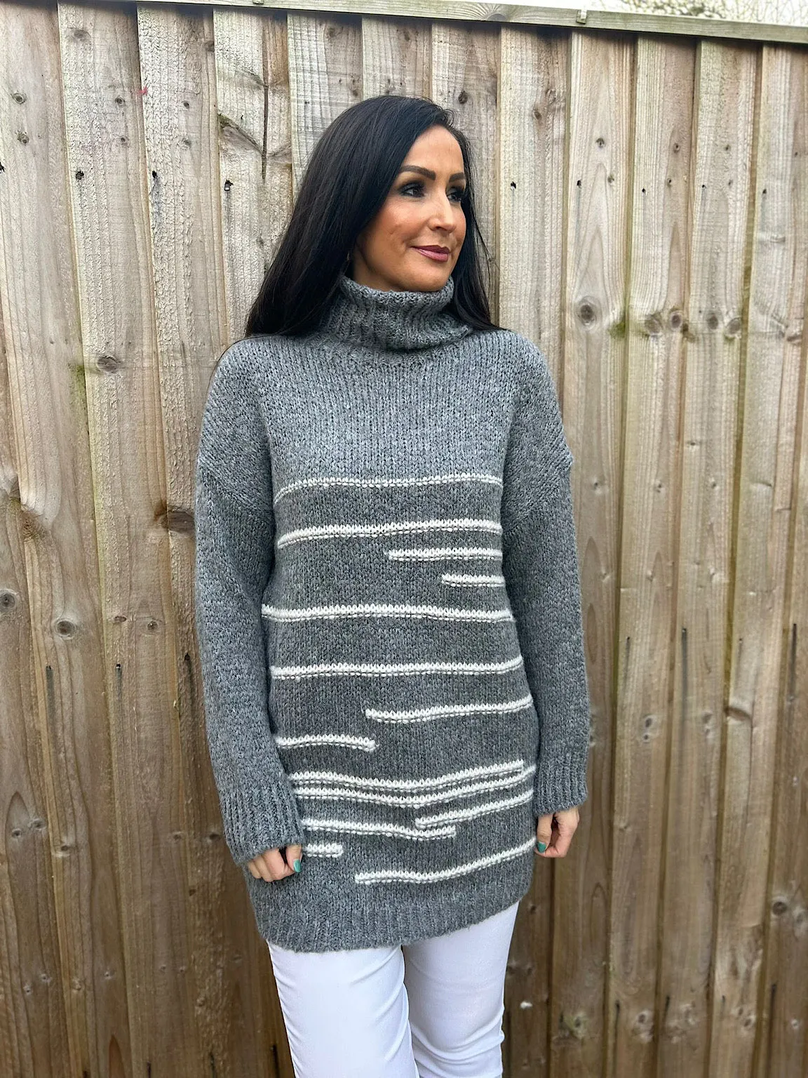 Grey Stripe Patterned Jumper Dina