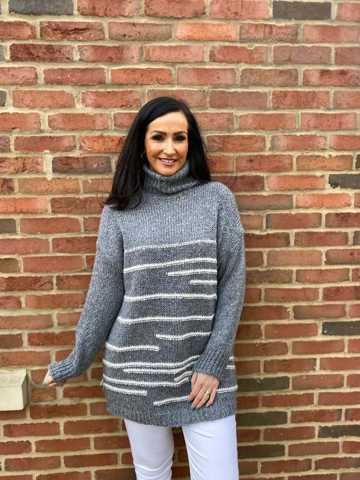 Grey Stripe Patterned Jumper Dina