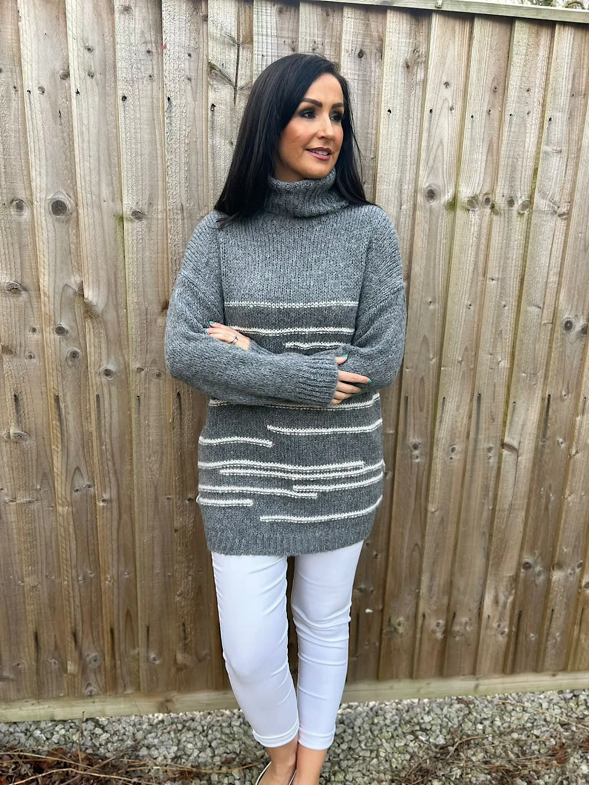 Grey Stripe Patterned Jumper Dina