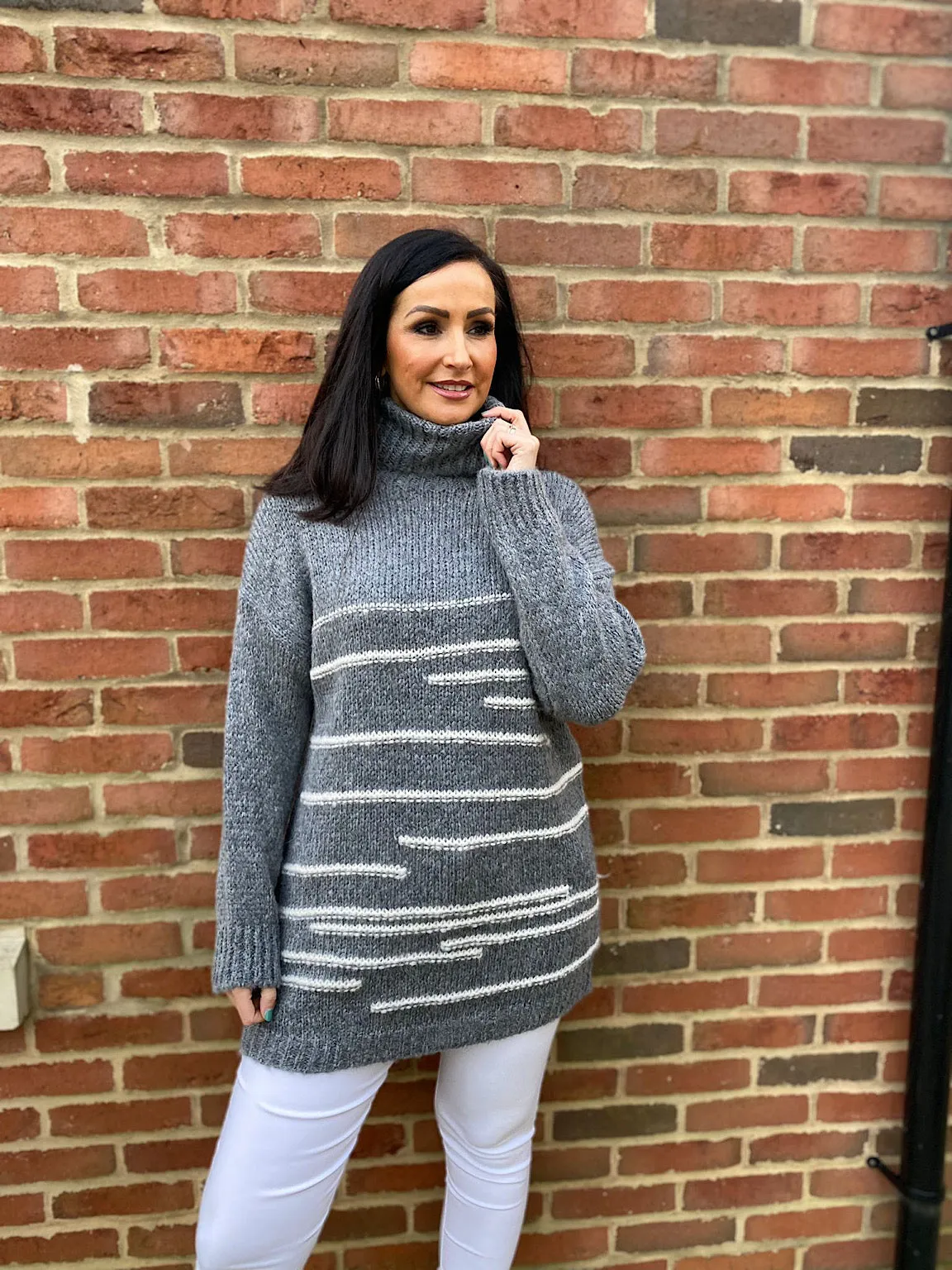 Grey Stripe Patterned Jumper Dina