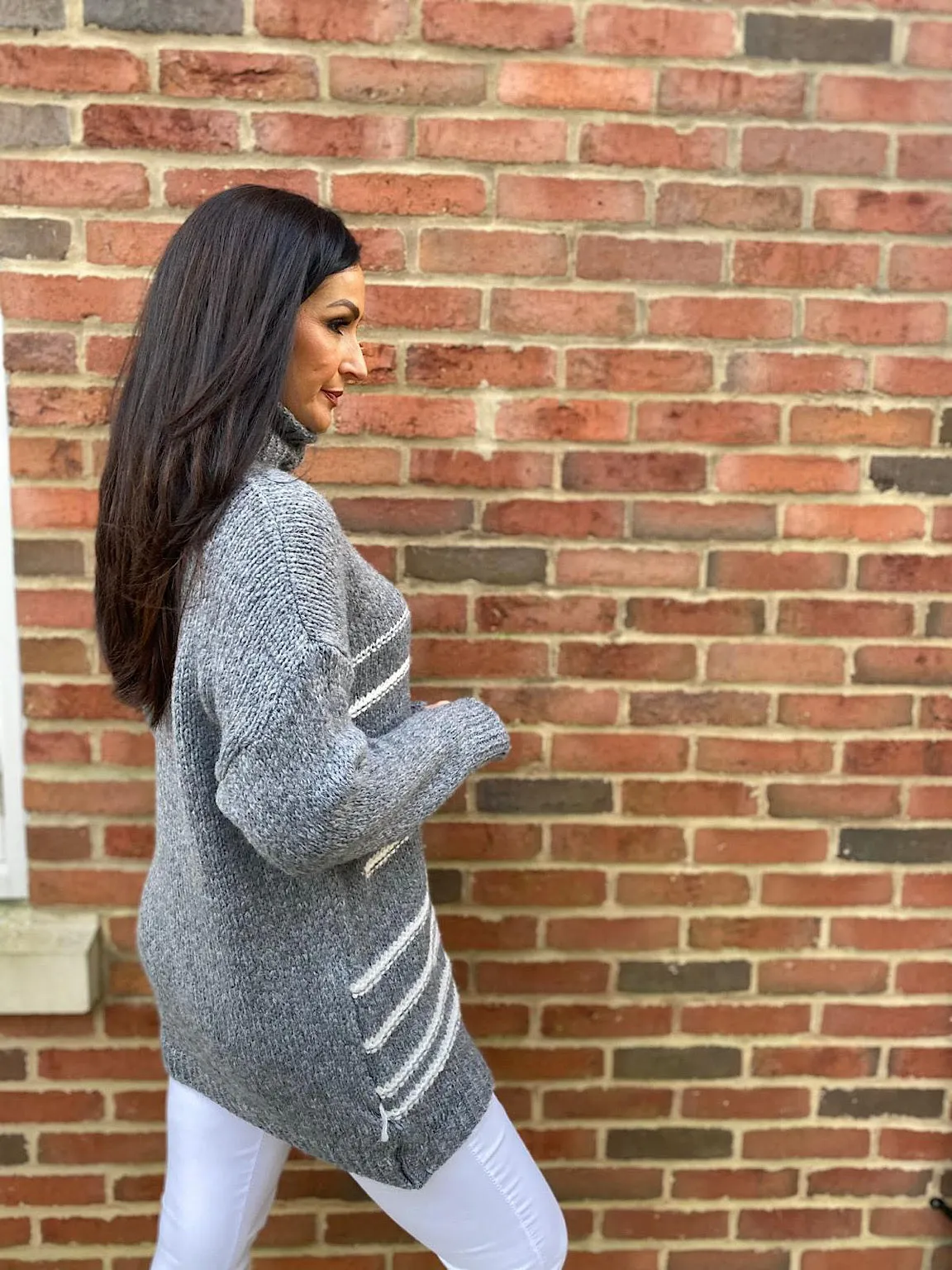 Grey Stripe Patterned Jumper Dina