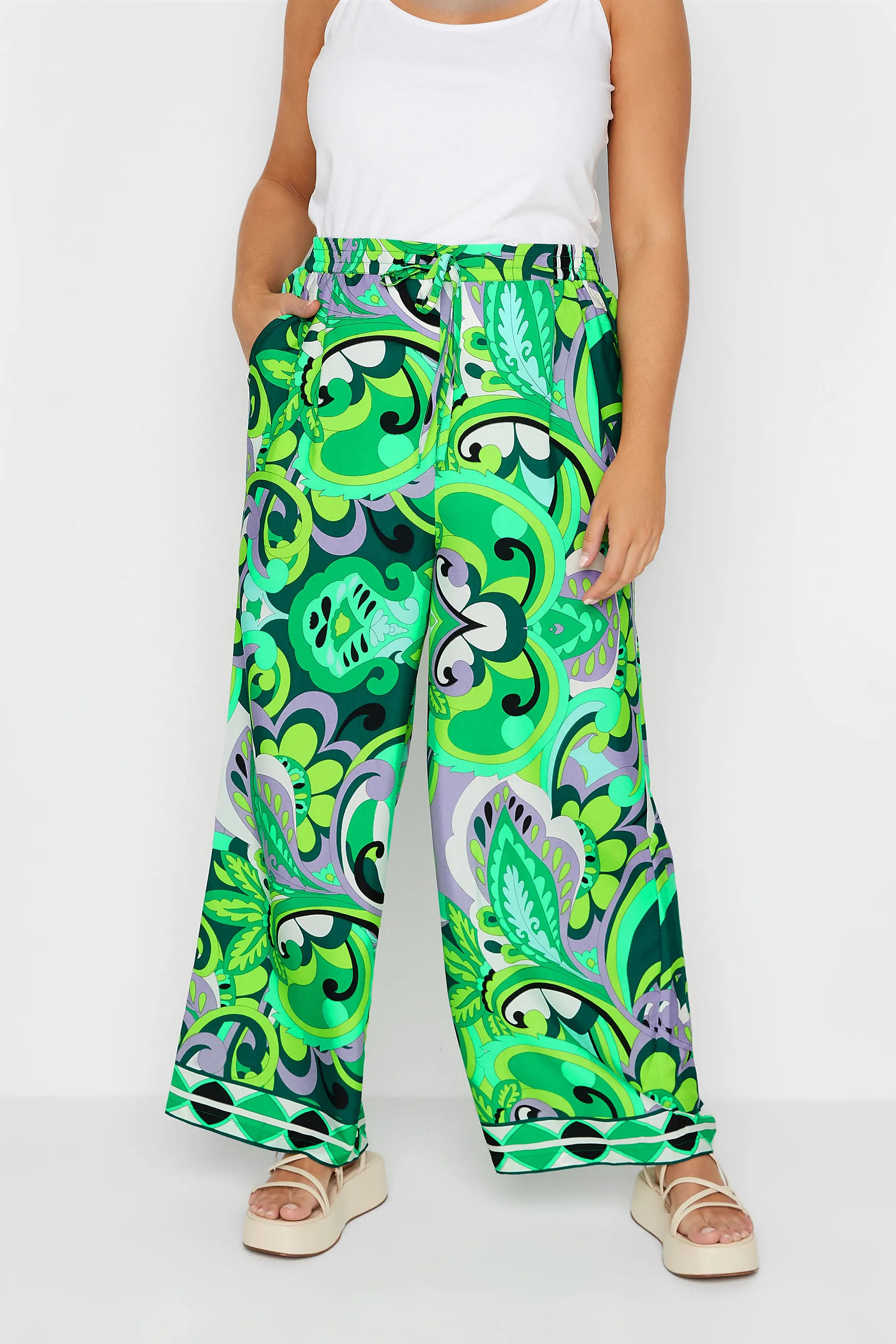 LIMITED COLLECTION Curve Green Abstract Print Wide Leg Trousers