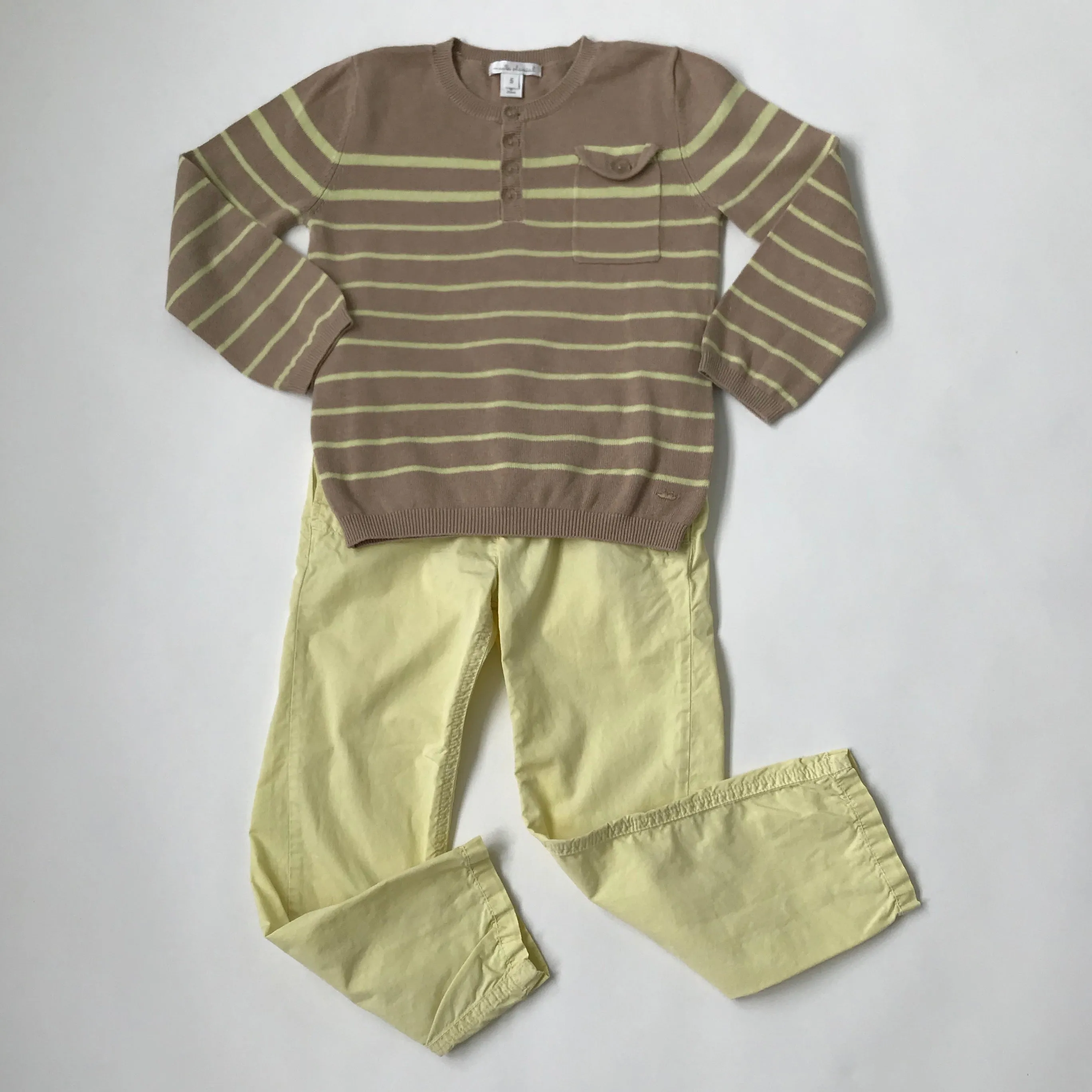 Marie-Chantal Taupe And Lemon Yellow Stripe Linen/ Cotton Mix Jumper: 6 Years