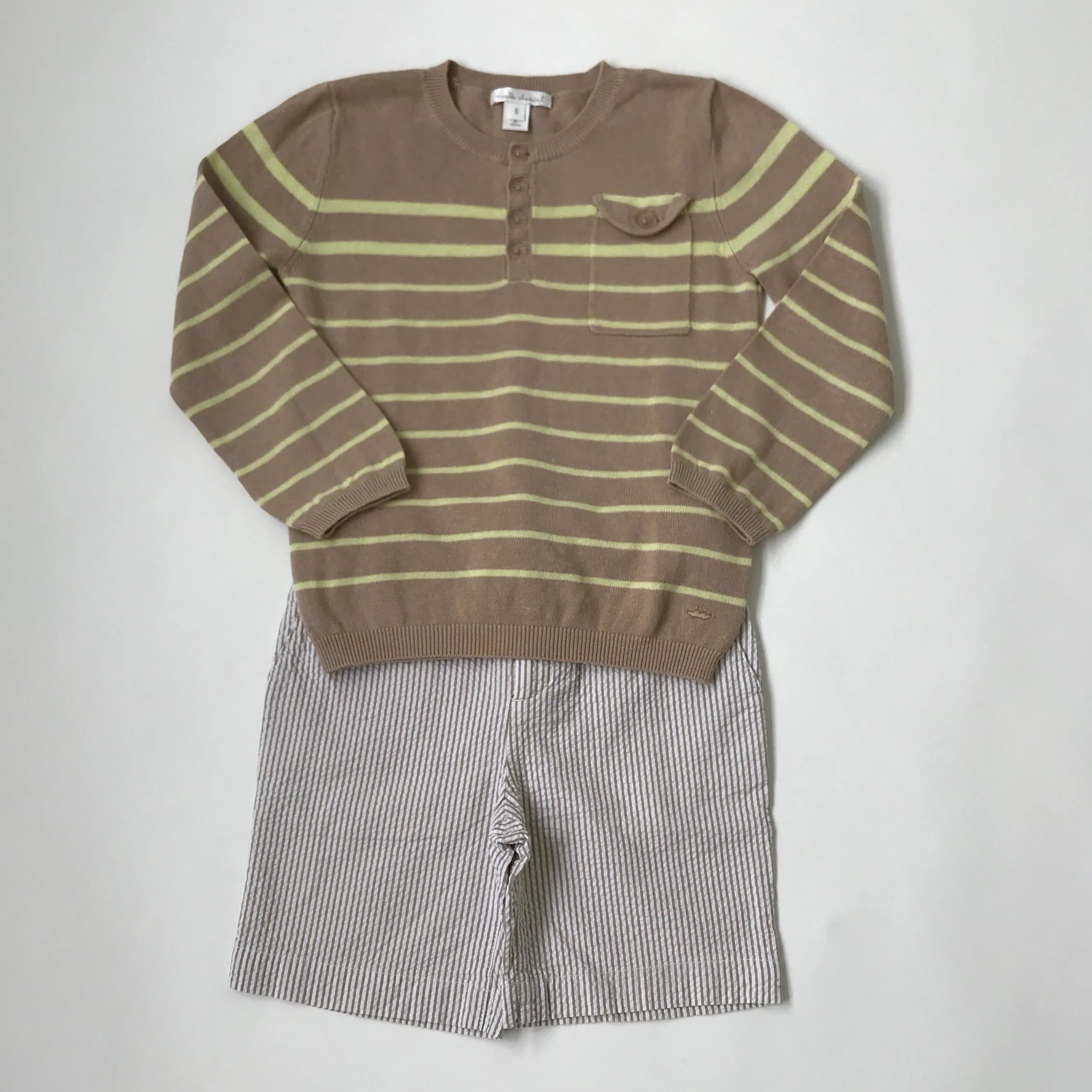 Marie-Chantal Taupe And Lemon Yellow Stripe Linen/ Cotton Mix Jumper: 6 Years