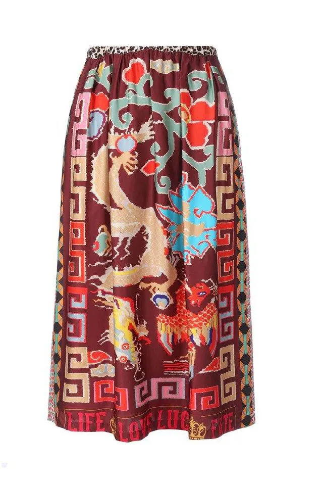 Me369 - Rosalee Printed Skirt - Dragon