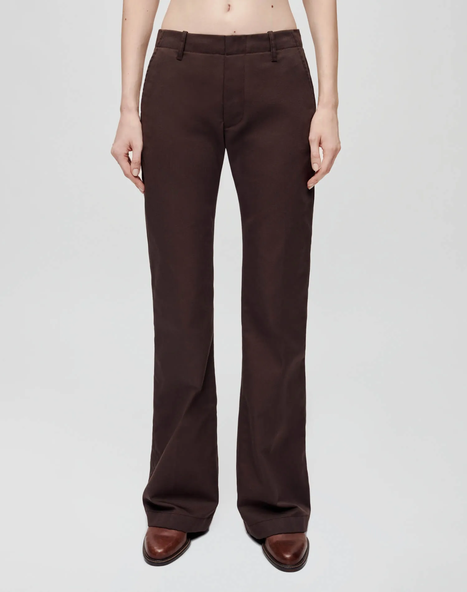 Mid Rise Flared Trouser - Chocolate