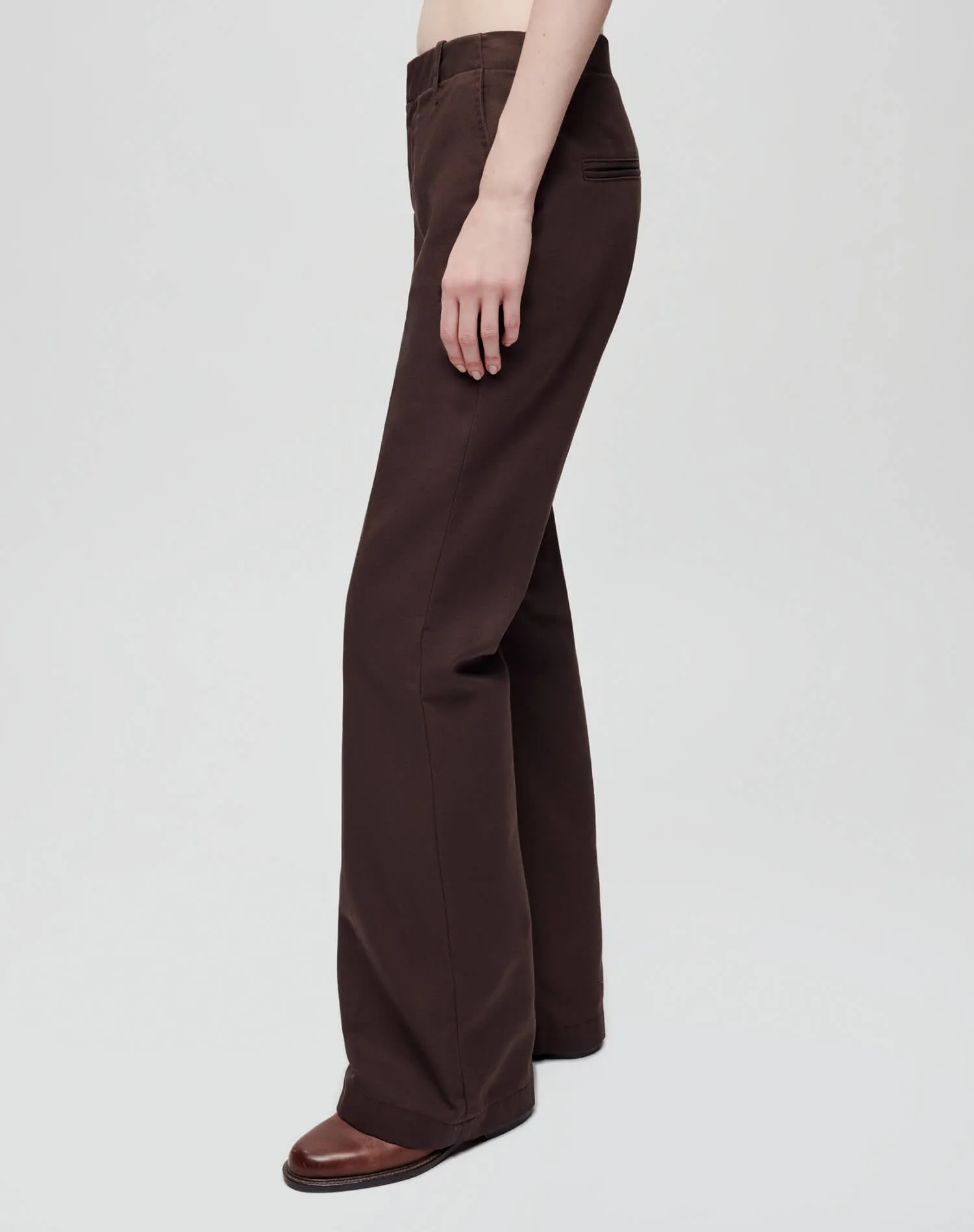 Mid Rise Flared Trouser - Chocolate