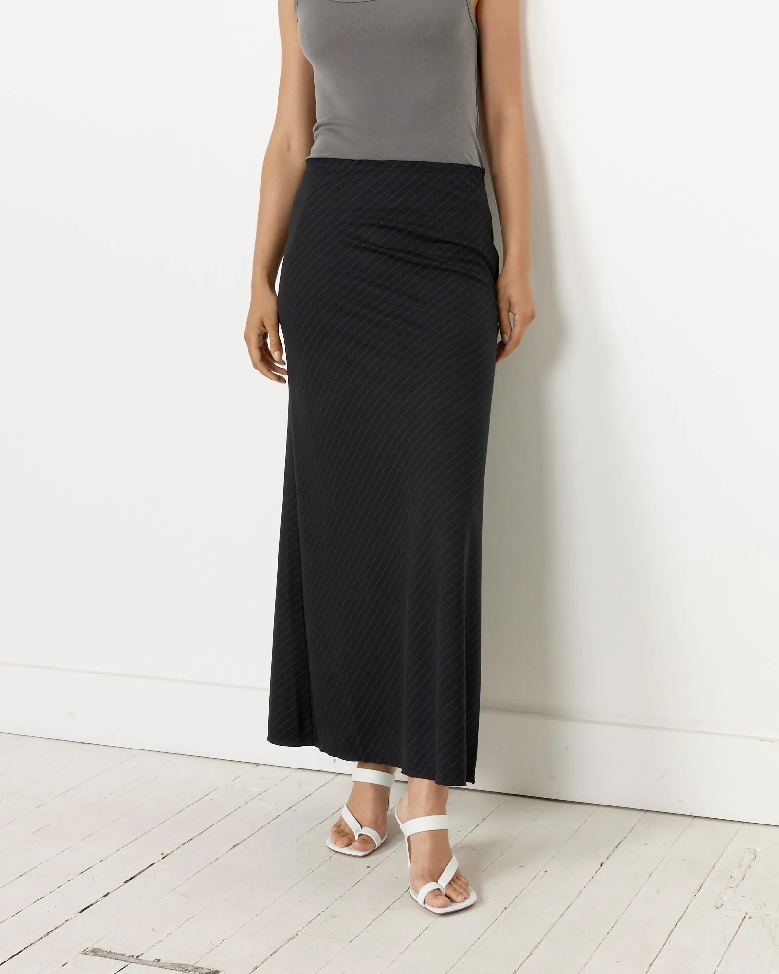 Pinstripe Maxi Skirt in Black