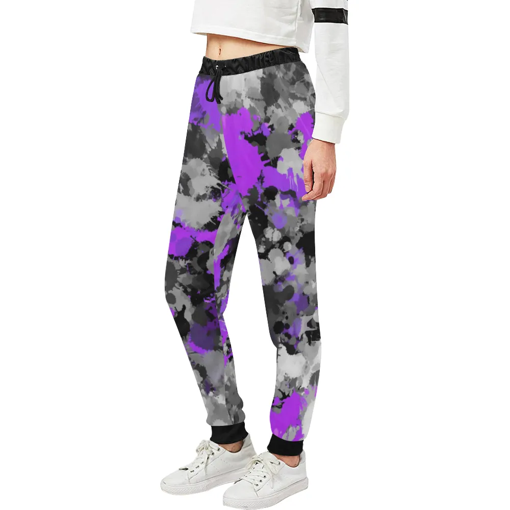 Purple and Grey Paint Splatter Women's All Over Print Jogger Sweatpants