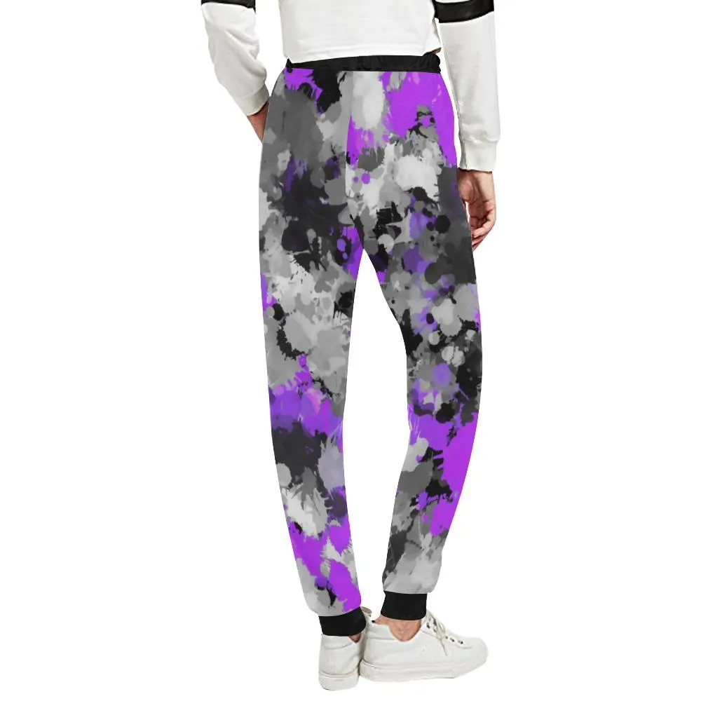 Purple and Grey Paint Splatter Women's All Over Print Jogger Sweatpants