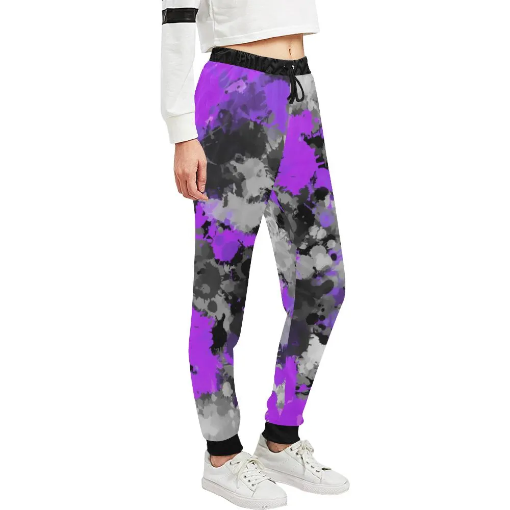 Purple and Grey Paint Splatter Women's All Over Print Jogger Sweatpants