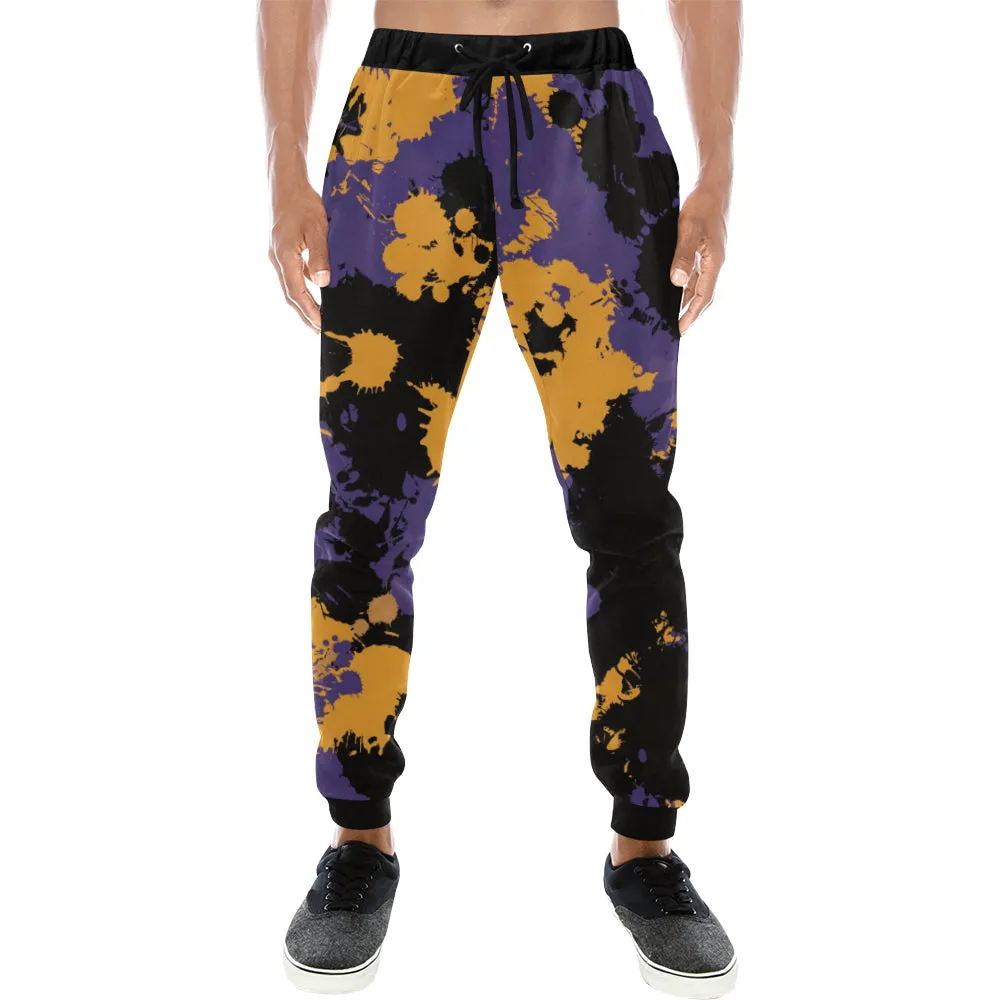 Purple Gold and Black Legends Paint Splatter Men's Big & Tall All Over Print Jogger Sweatpants