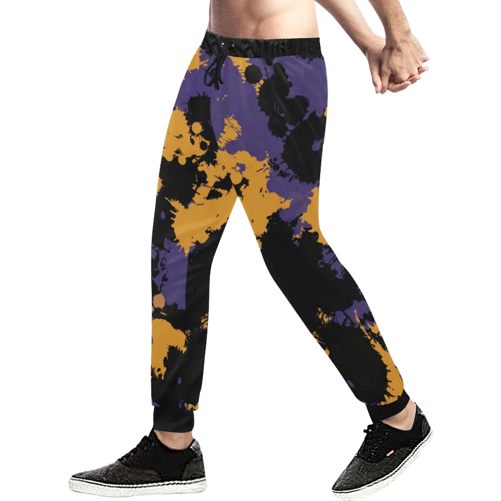 Purple Gold and Black Legends Paint Splatter Men's Big & Tall All Over Print Jogger Sweatpants