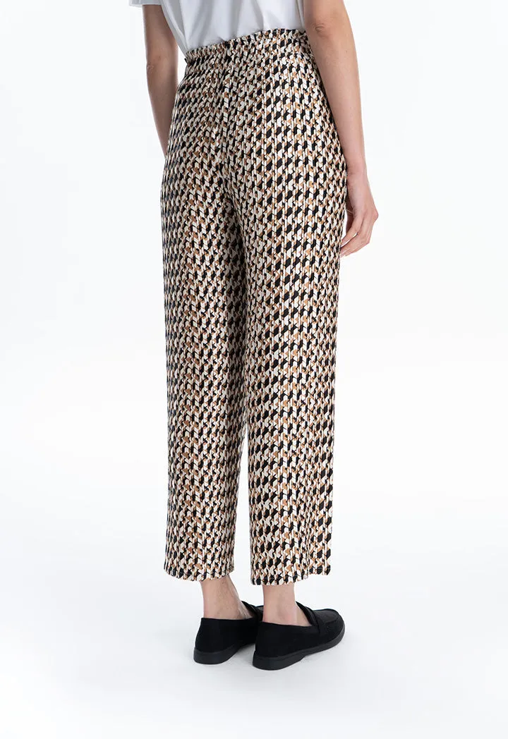 Rhombus Printed Pleated Straight Leg Trouser