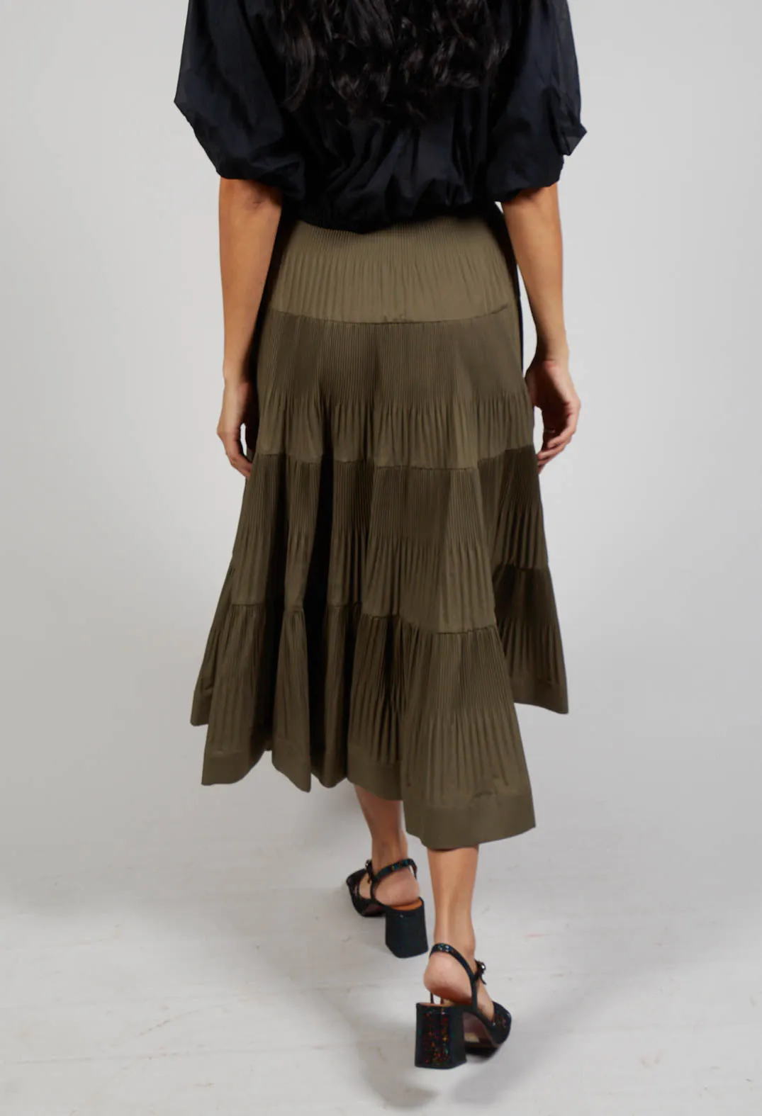 Ribbed Midi Skirt in Avocado