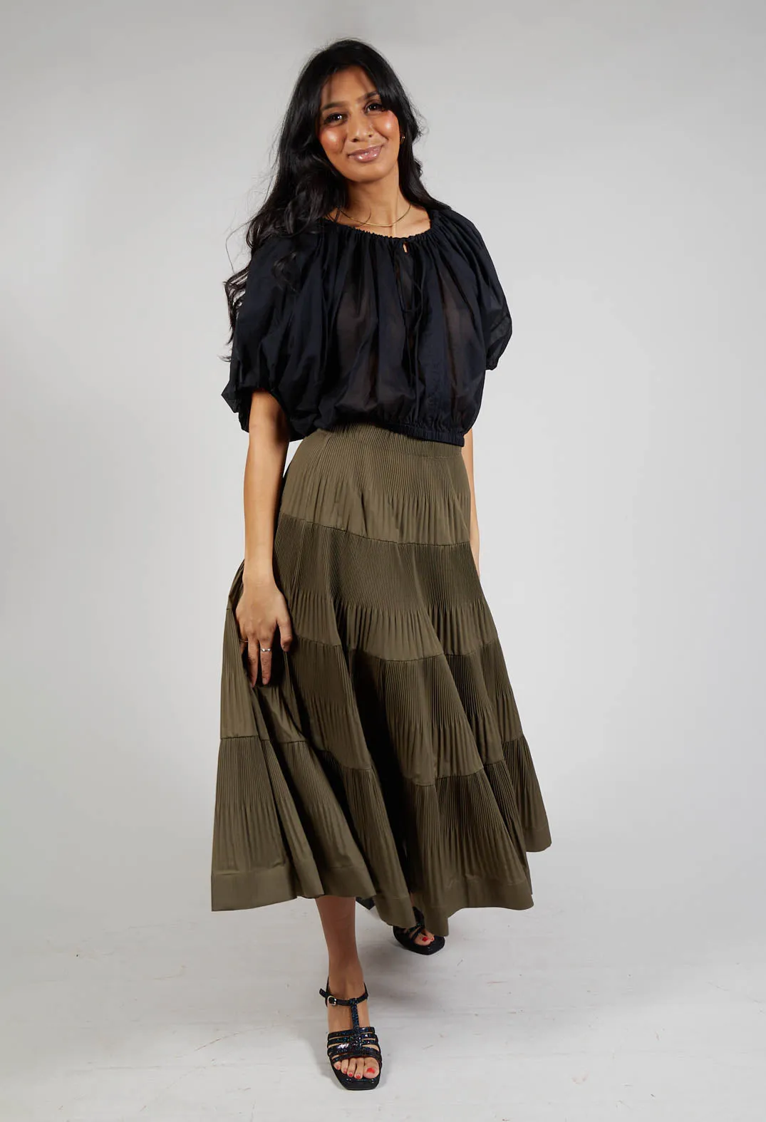 Ribbed Midi Skirt in Avocado