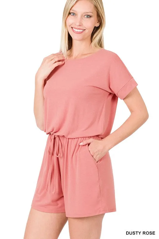 Romper with Elastic Waist & Back Keyhole Opening