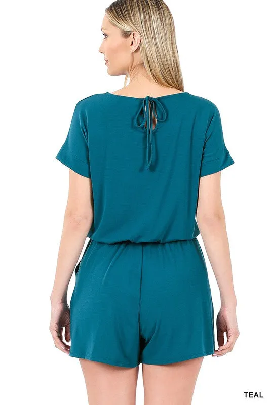 Romper with Elastic Waist & Back Keyhole Opening