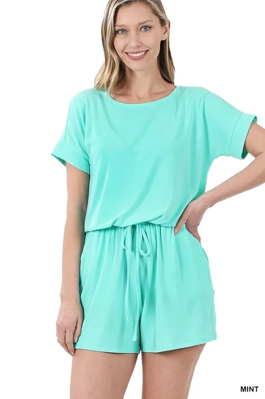 Romper with Elastic Waist & Back Keyhole Opening