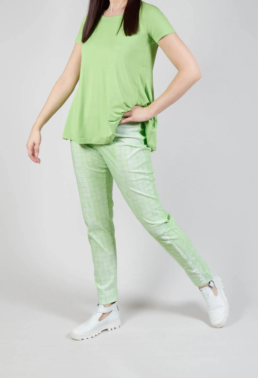 Slim Fit Pull On Trousers in Placed Lime Print