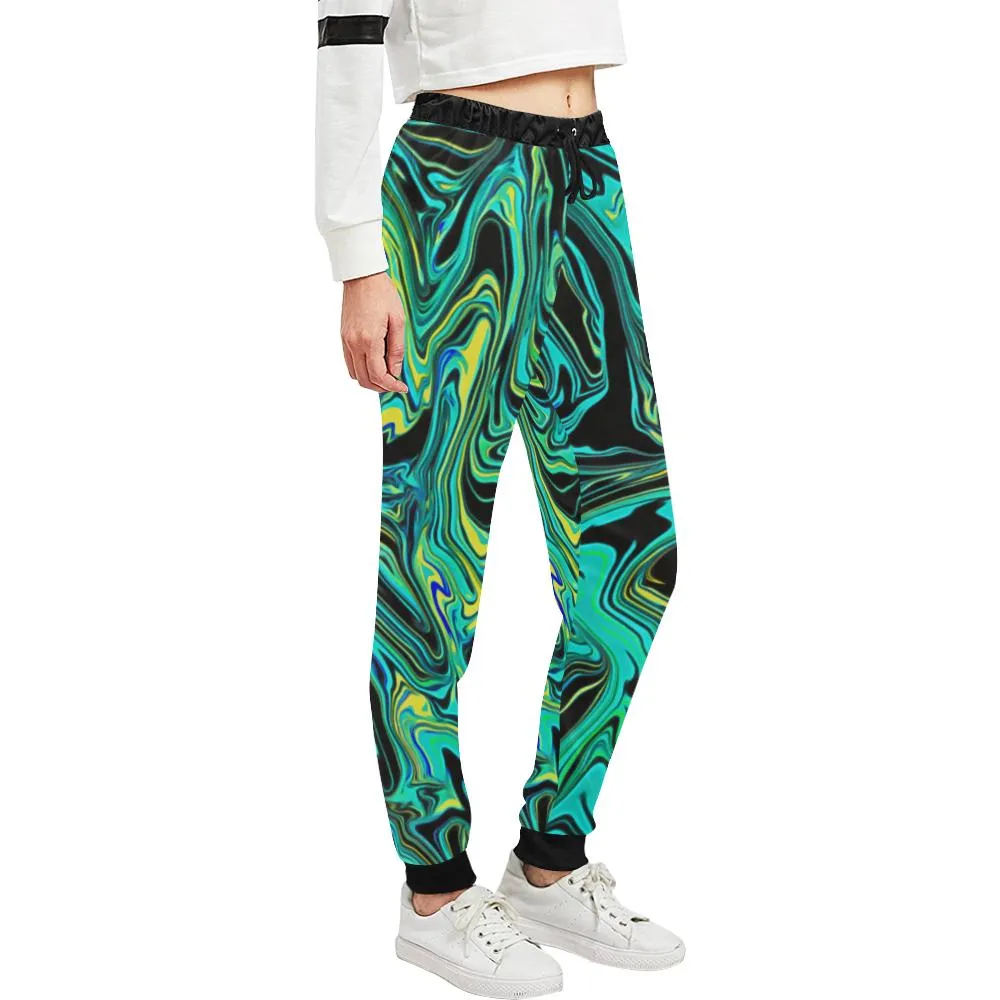 Teal Oil Spill Women's All Over Print Rave Jogger Sweatpants