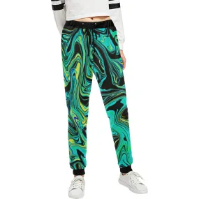 Teal Oil Spill Women's All Over Print Rave Jogger Sweatpants