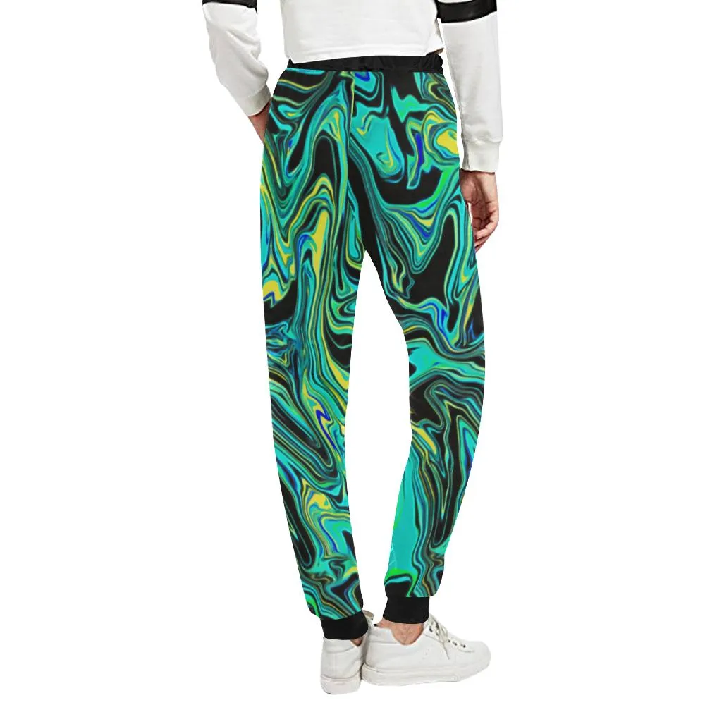 Teal Oil Spill Women's All Over Print Rave Jogger Sweatpants